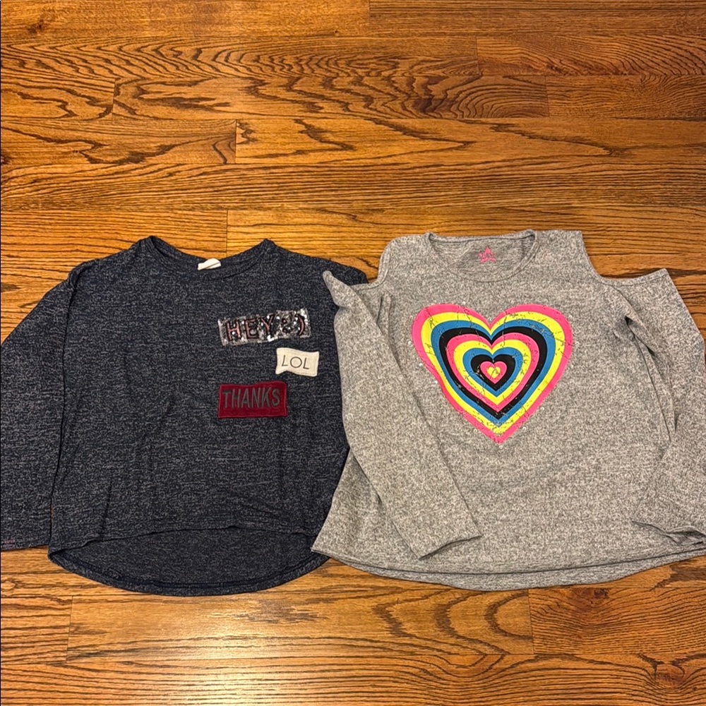 Zara Kids' Patch Long Sleeve Top & Cold Shoulder Heart top Sz 8